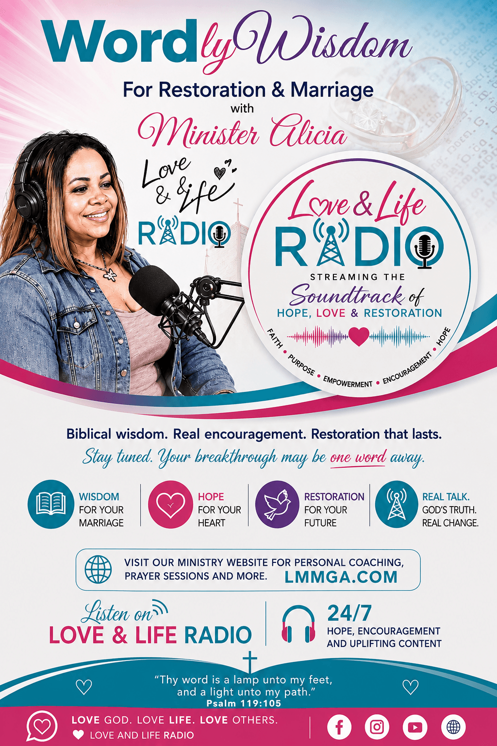 Wordly Wisdom — For Restoration & Marriage with Minister Alicia on Love & Life Radio. Biblical wisdom, real encouragement, and restoration that lasts for your marriage.